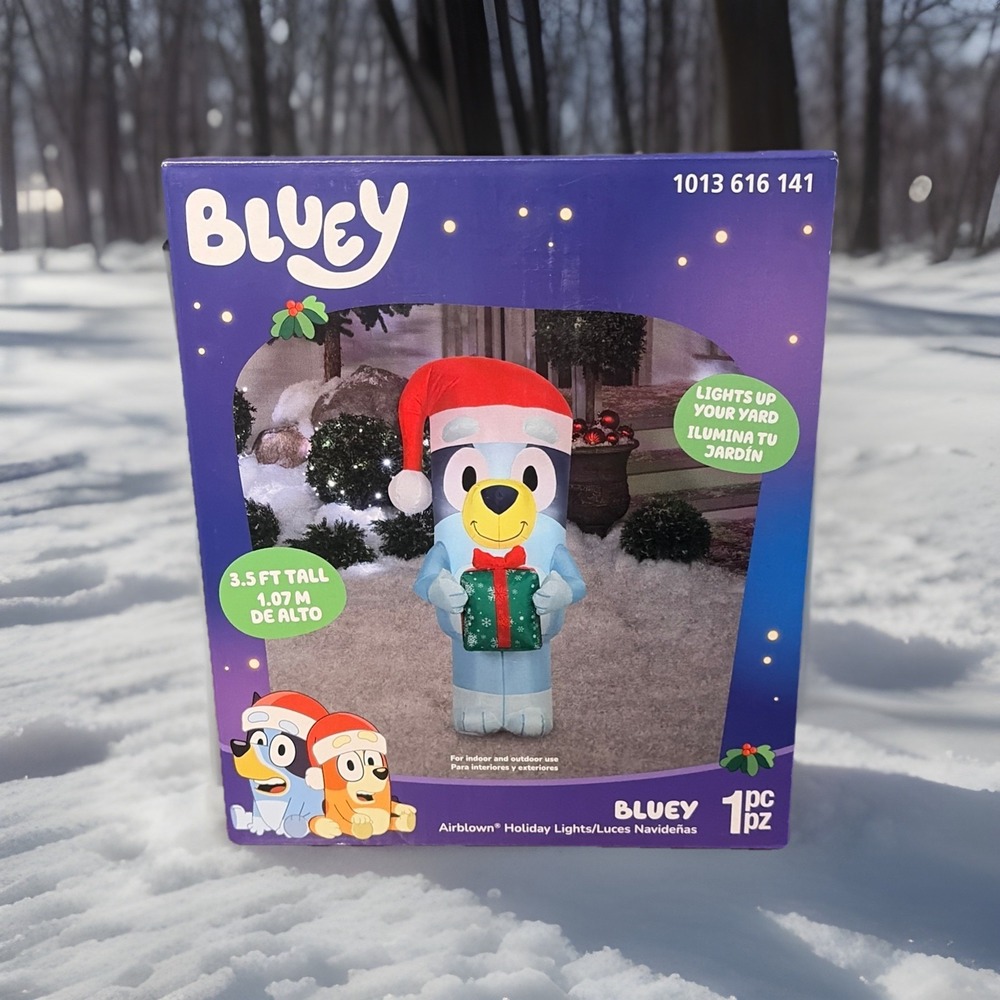Gemmy Christmas Inflatable Bluey With Present 3.5 ft Holiday Air blown